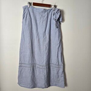 Cynthia Rowley Size M Light Blue 100% Linen Pull-On Midi Skirt Side Tie Pockets